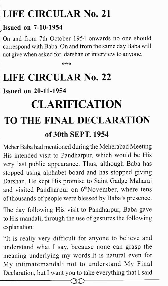 Life Circulars of Avatar Meher Baba