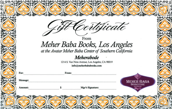 Meher Baba Books Gift Certificate