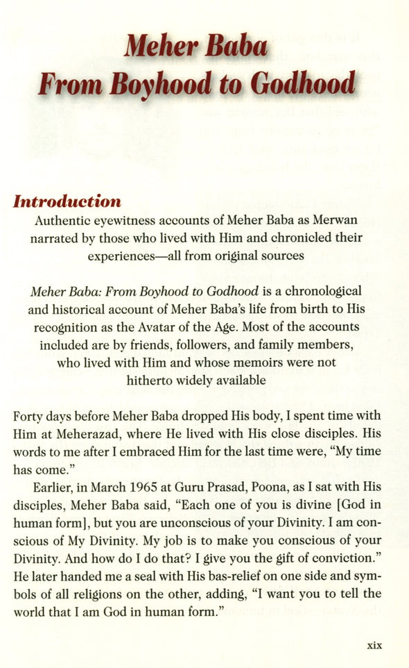 Meher Baba - From Boyhood to Godhood